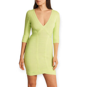 Herve Leger Neon Yellow Green Nathalia Night Out Bandage Dress Size‎ Medium